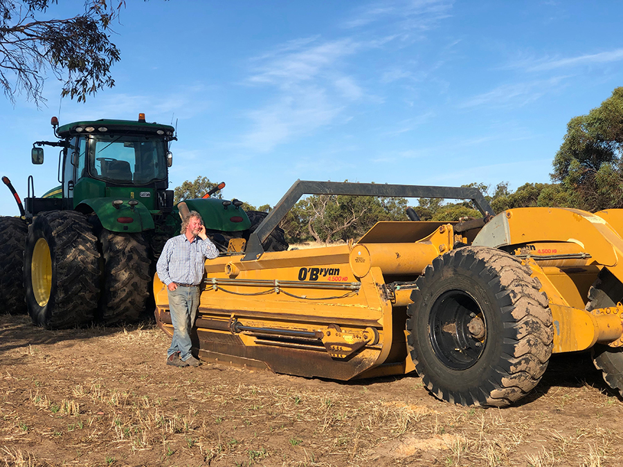 Steve with earthworks machinery used to ameliorate non-wetting sands.