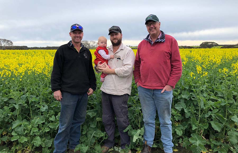 Grant, left, Ben and his daughter Quin, and Neil Pontifex are committed to the family's long-term investment in soil health. PHOTO Pontifex family