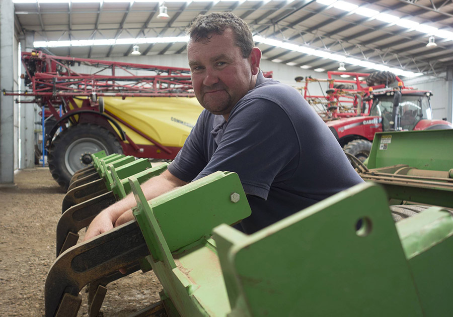 Matt uses a laser bucket with GPS guidance to reform the paddock surface and shift excess soil to headlands in the first phase of a four-step process to construct raised beds and drains on a paddock-by-paddock basis. PHOTO Clarisa Collis 