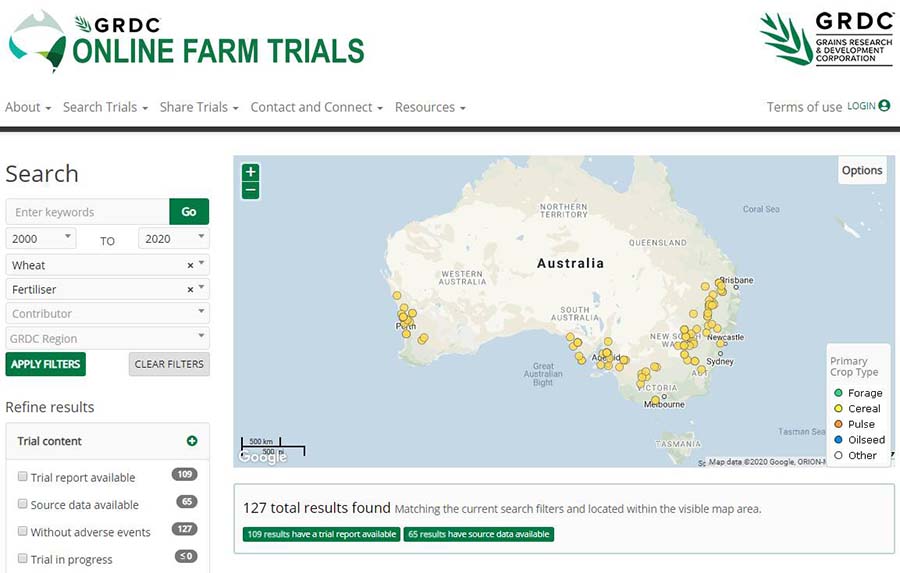 Online Farm Trials website