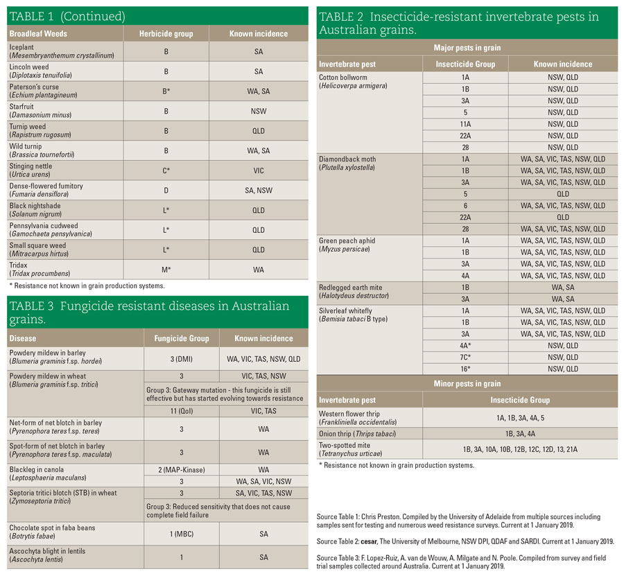 Table 1 Insecticide resistant invertebrate pests in Australian grains.