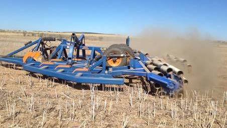 Figure 1. Home-made roller that ended up too heavy and bulldozing the soil. PHOTO Bindi Isbister, WA DPIRD