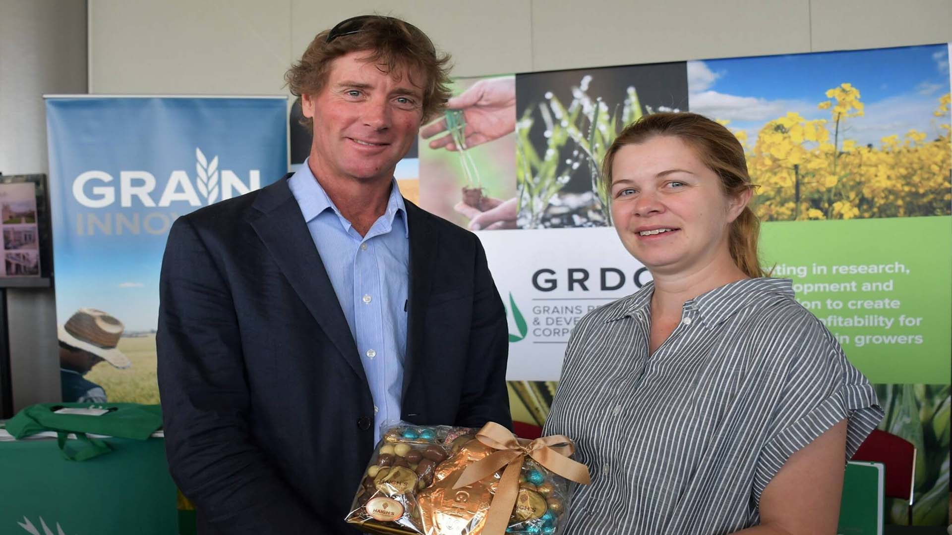 Soils researcher Dr Sarah Noack was recently presented with the GRDC Southern Region 2020 Emerging Leader Award by GRDC Southern Region Panel member Michael Chilvers, of Tasmania.
