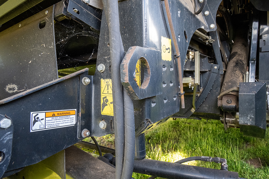 One of the two points on the harvester's chassis at the rear where recovery straps can be attached to New Holland harvesters.