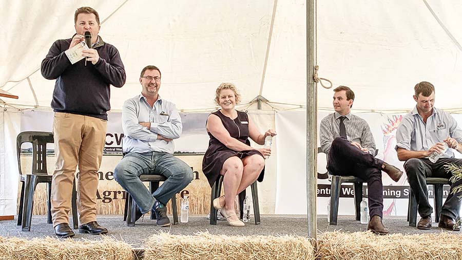 NSW Department of Primary Industries international engagement manager Josh Gordon facilitated a panel session on grain marketing with ADM's Michael Vaughan, GrainCorp's Izzi Hutchinson, Rabobank's Josh Coulthurst and AWB's Warren Lander. PHOTO Nicole Baxter