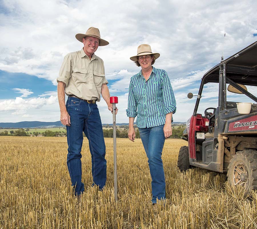 David and Jenny Thompson have a Spurr Soil Probe for gathering soil samples on their mixed farming property near Illabo in southern New South Wales. PHOTO Nicole Baxter
