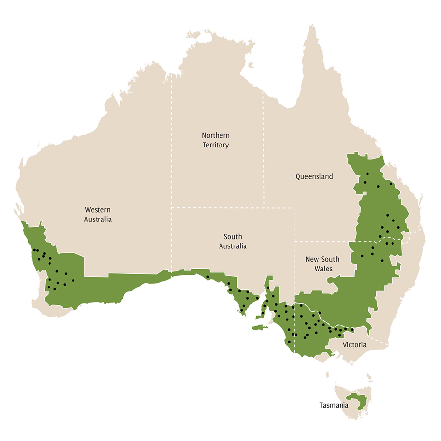 map of Australia with soil testing locations