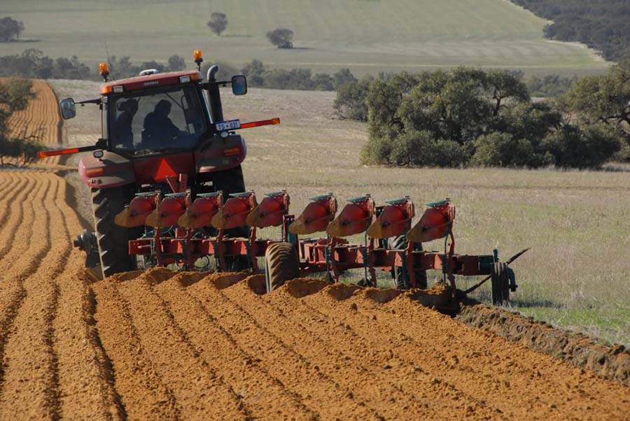 A nine-furrow reversible Kverneland mouldboard plough. 