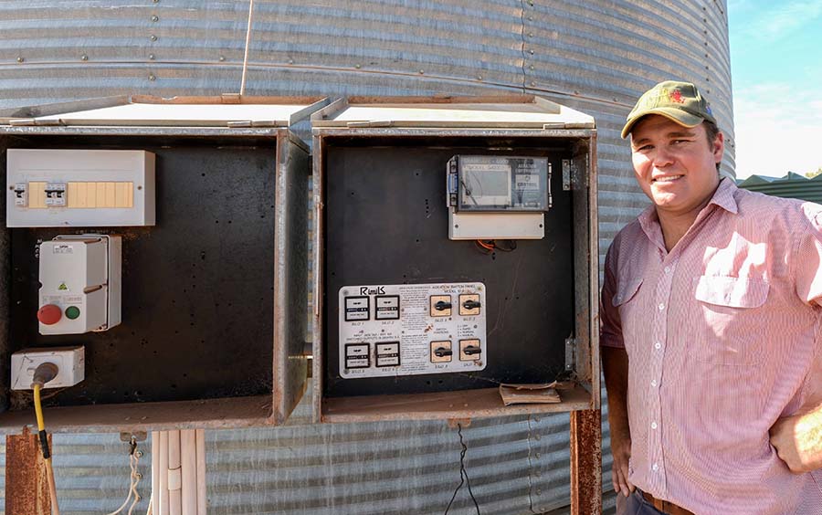 Andrew Freeth has fitted an aeration controller to keep pests at bay in his grain silos. PHOTO Nicole Baxter