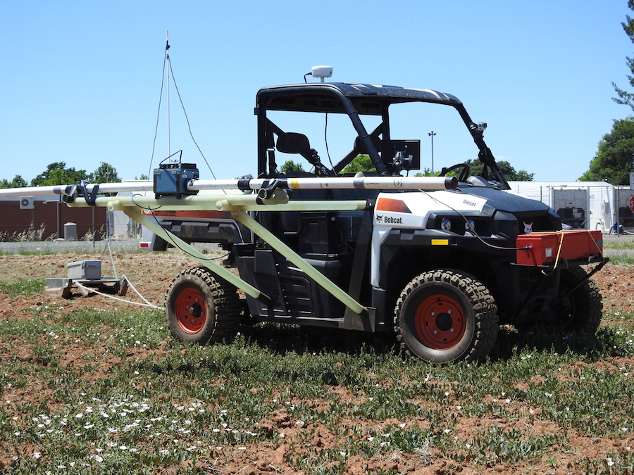 ATV vehicle fitted with sensor technologies for soil mapping.