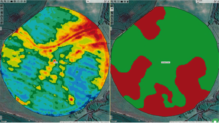 Drone imagery and prescription map. Two different maps with varying colours.