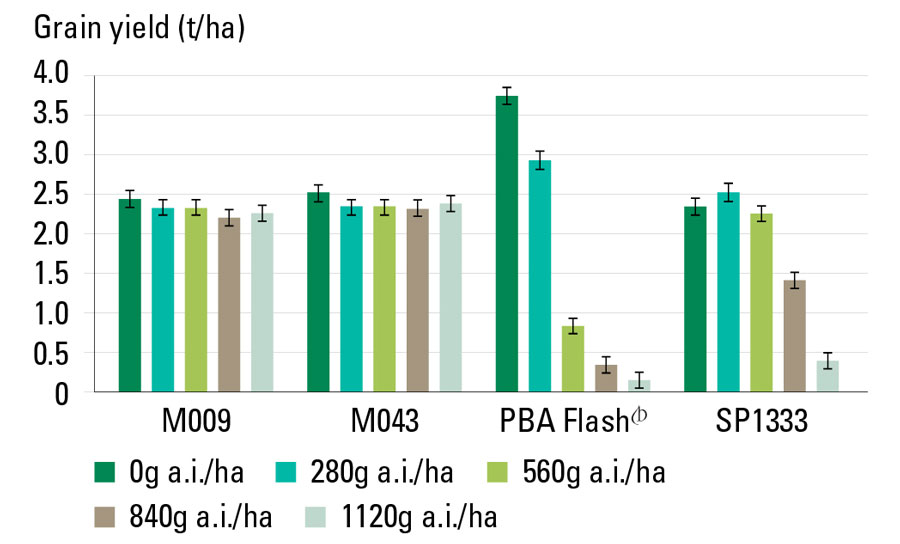 chart showing Group-C herbicide tolerance in lentil lines