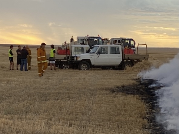 A paddock fire sparked by lightning on the Treloars' property.