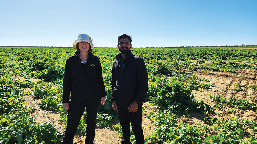 Facey Group executive officer Tina Astbury and agricultural research and extension coordinator Ravi Parmar at the Liebe Group’s soil amelioration trial. 