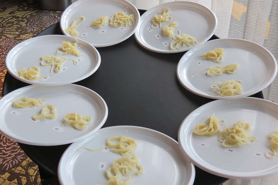 Noodle samples at the Australian Wheat Quality Technical Seminar in Manila this year. PHOTO AEGIC