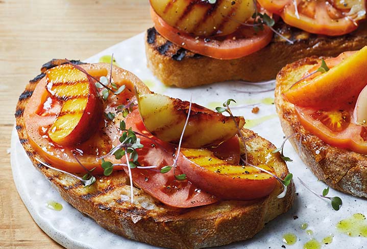 Grilled peach and tomato