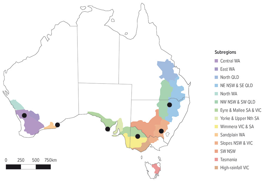 Map of Australia showing approximate locations of case study farms